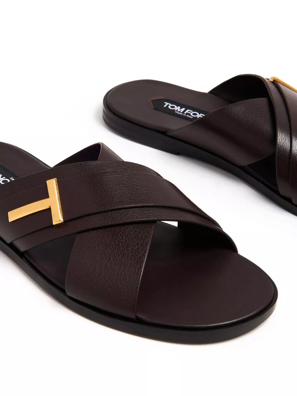 Affordable TOM FORD logo-plaque leather slides Men 0125